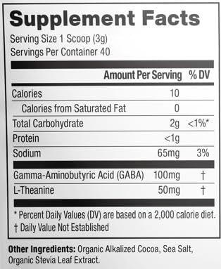 Mindful Nutrition Mindful Calm ingredients label shows organic cocoa.