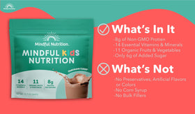 Mindful Nutrition greens blend in a cup highlighting organic greens for daily nutrition.