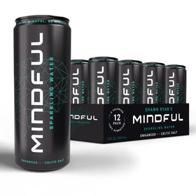 MINDFUL Sparkling Water can close-up with crisp bubbles for on-the-go hydration.