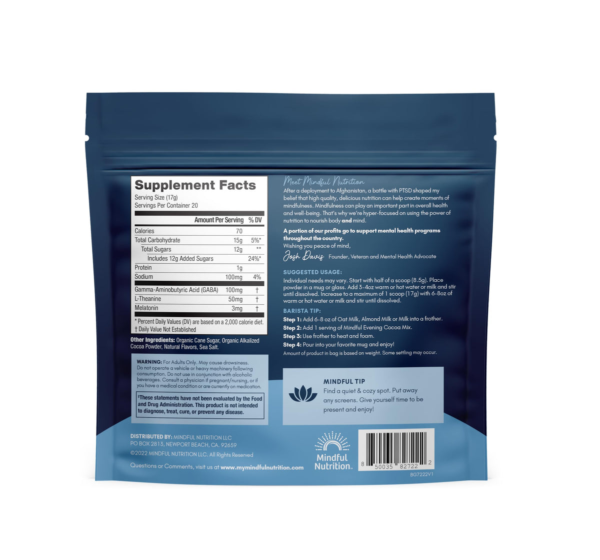 Mindful Nutrition peppermint cocoa mix dissolving in warm milk for a comforting ritual.