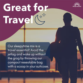 Travel bag of Mindful Nutrition peppermint cocoa mix for flights and trips.
