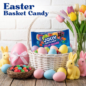 Mindy's Goodies Jolly Ranchers Jelly Beans vibrant candy bowl centerpiece for spring celebrations.