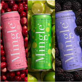 Mingle Mocktails Cranberry Cosmo glass served, elegant, non-alcoholic indulgence.