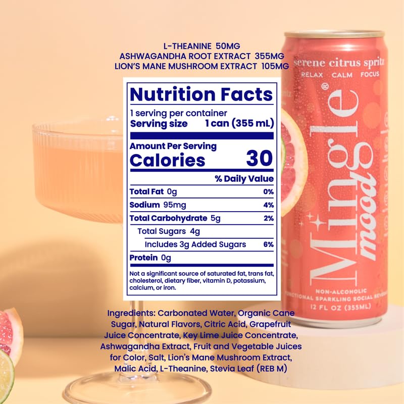 Mingle Sparkling Mocktails Serene Citrus can label highlights vegan and gluten-free credentials