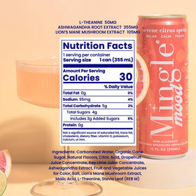 Mingle Sparkling Mocktails Serene Citrus can label highlights vegan and gluten-free credentials