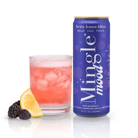 Mingle Sparkling Berry Lemon Bliss can, a refreshing alcohol-free option for gatherings.