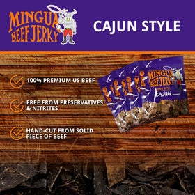 Mingua Beef Jerky Cajun close-up showing seasoned meat and texture