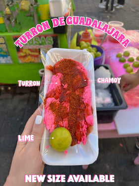 Mini Mercadito Turron Rosa de Guadalajara with chamoy and chili, vibrant flavor duo for celebrations