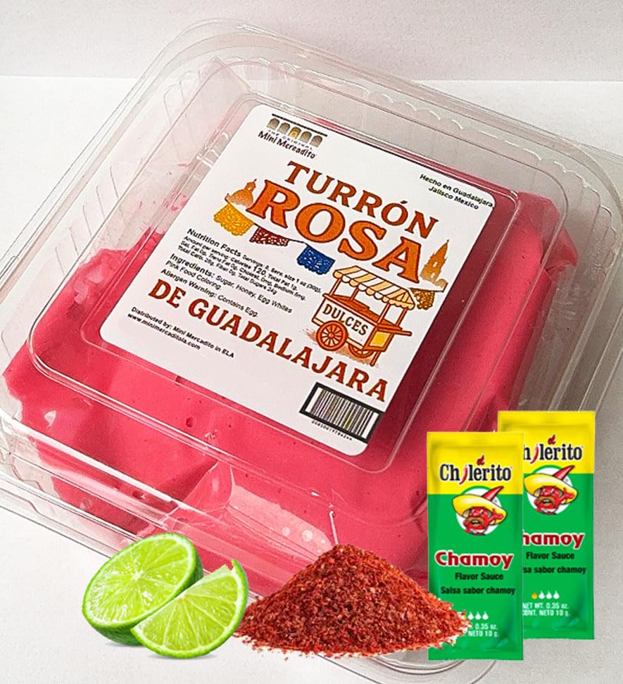 Mini Mercadito Turron Rosa de Guadalajara pink candy close-up, artisanal treat ideal for gifting