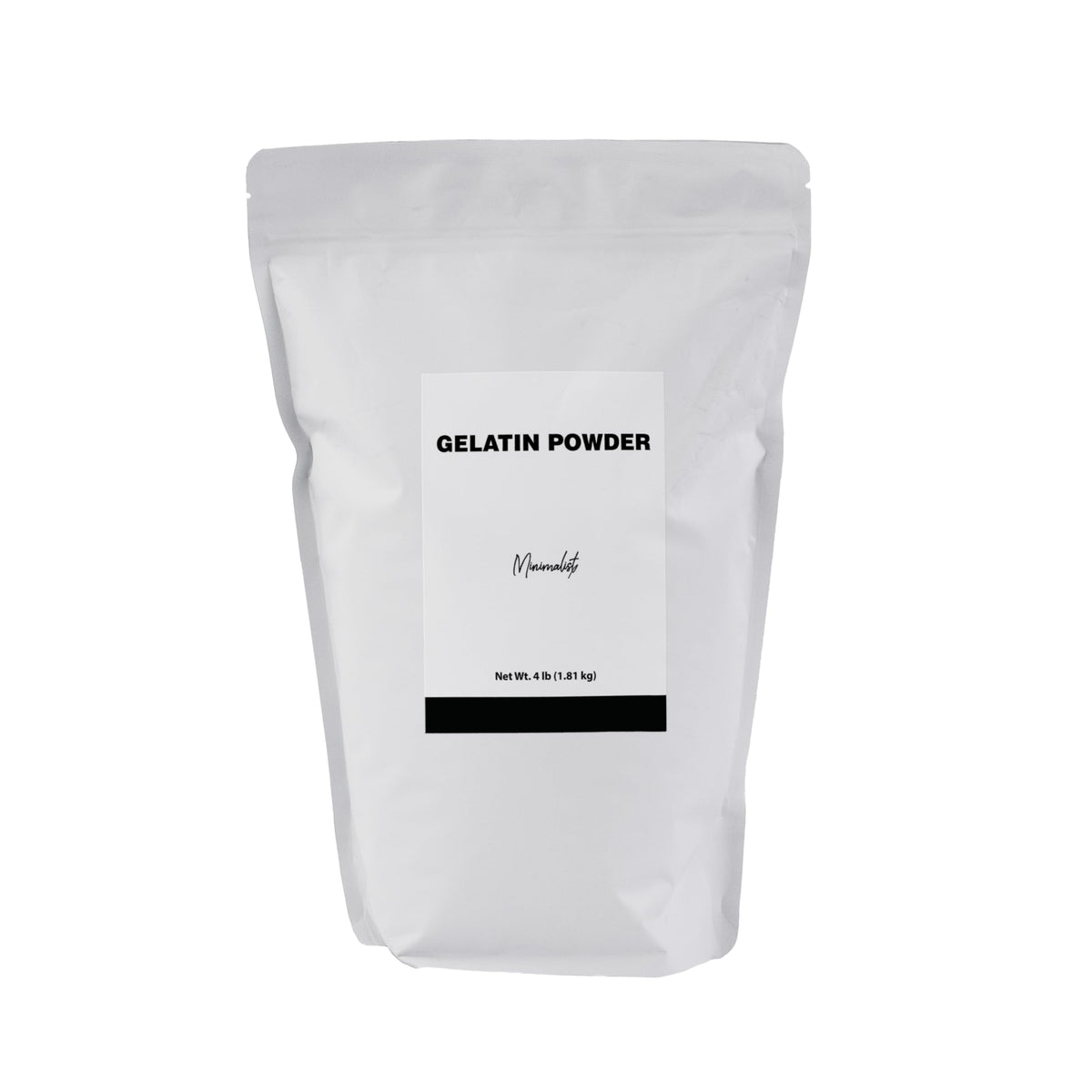 Minimalist gelatin powder in resealable bag for quick desserts