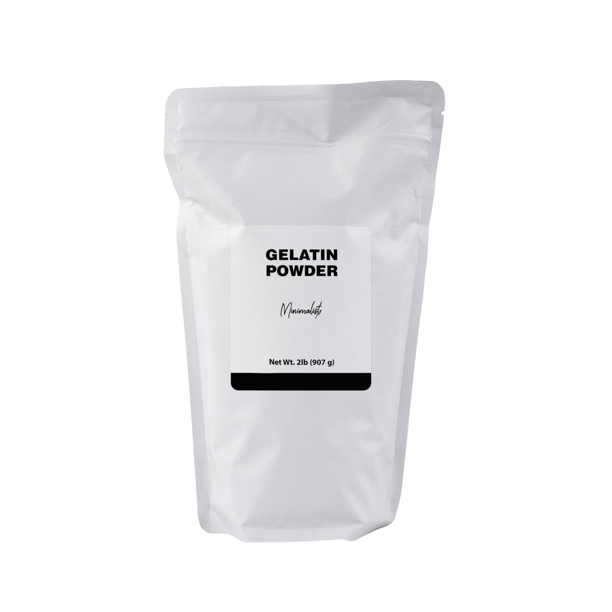 Minimalist Gelatin Powder in resealable bag for organized storage and convenient use.
