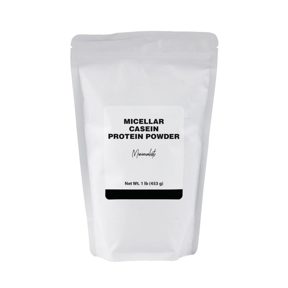 Minimalist micellar casein bag front view for convenient daily nutrition