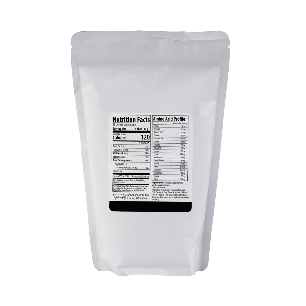 Scoop with powder beside bag, ideal for shakes