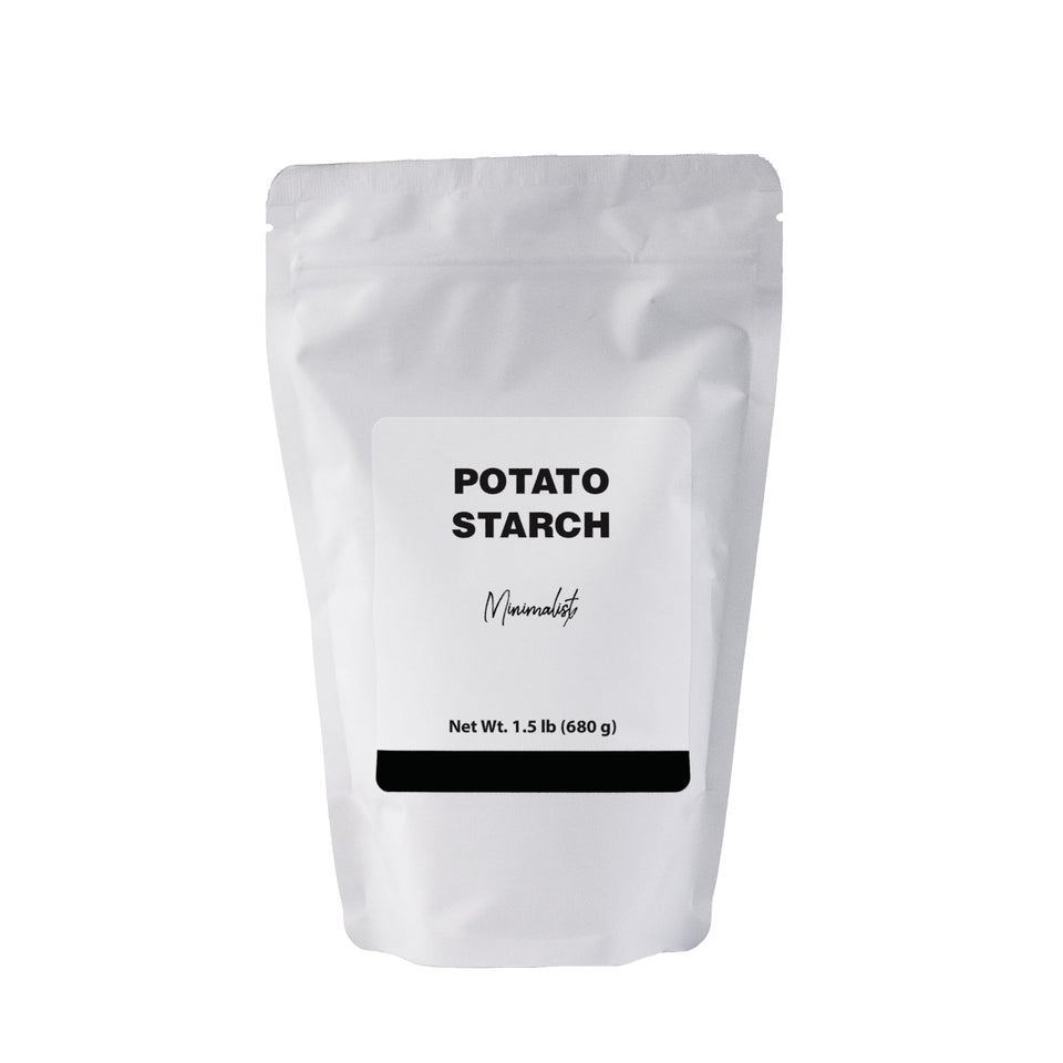 Minimalist Potato Starch packaging bag for easy refilling and waste reduction.