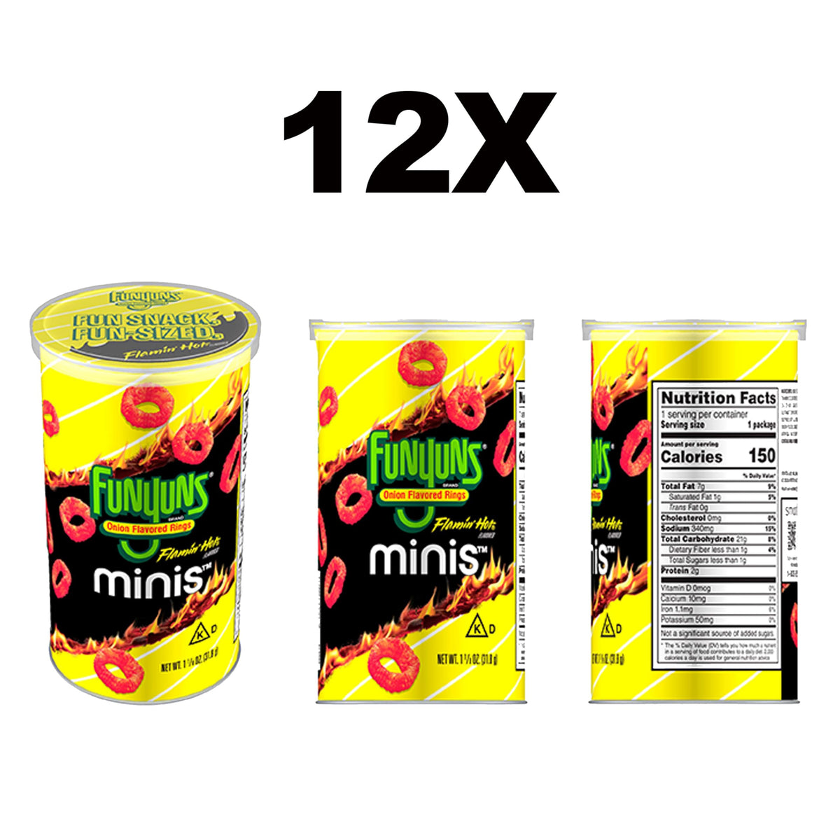 Minis Funyuns Flamin' Hot mini snacks in hand for quick spicy crunch.