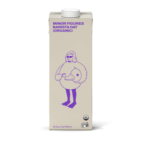Minor Figures Barista Organic Oat Milk carton display highlights sustainable packaging.