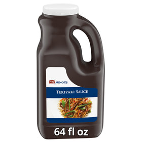 Minor's Vegan Teriyaki Sauce 64oz jug pouring for consistent flavor