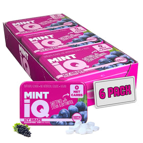Mint IQ Icy Grape mints in a display tray for convenient, long-lasting freshness.