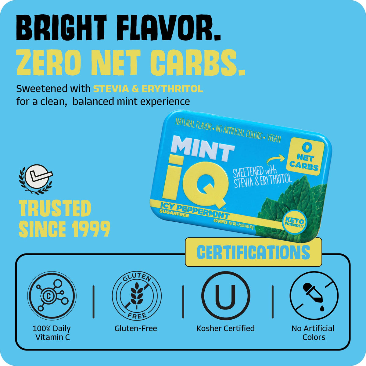 Mint IQ travel-size tin for on-the-go breath freshening.