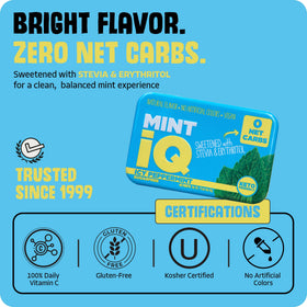 Mint IQ travel-size tin for on-the-go breath freshening.