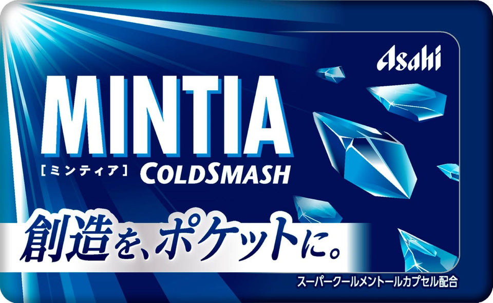 Mintia Cold Smash pack front shows a slim, travel-friendly box for quick breath refresh.