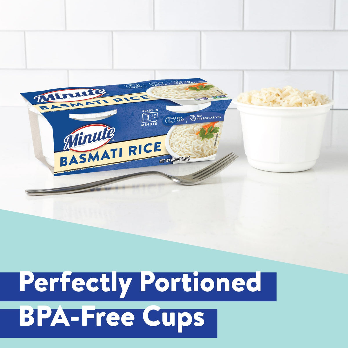 Minute Basmati rice cups on the go, portable and mess-free dinner solution.