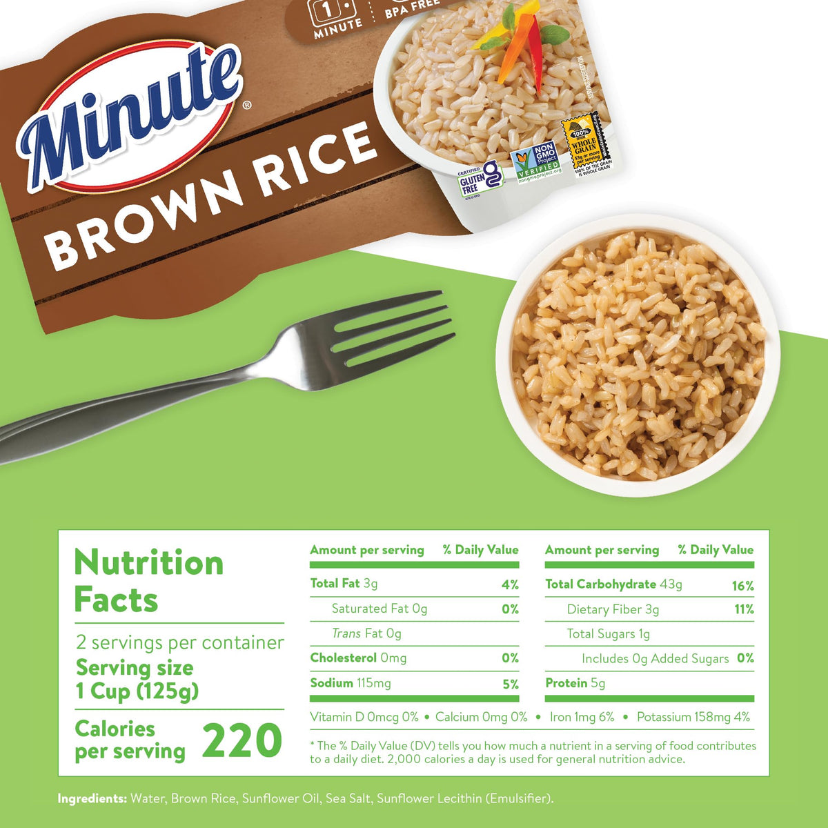 Minute fluffy fully cooked rice suitable for breakfast, lunch, or dinner.