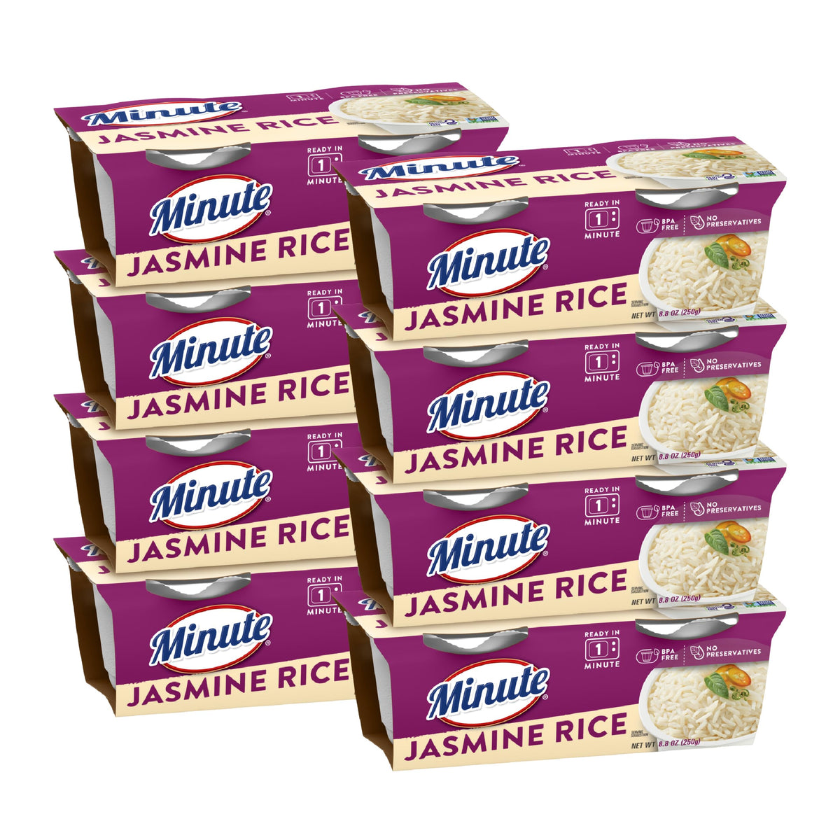 Minute Jasmine Rice Cups steaming with fluffy grains, quick side option