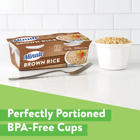 Minute non-GMO gluten-free brown rice with label highlights.