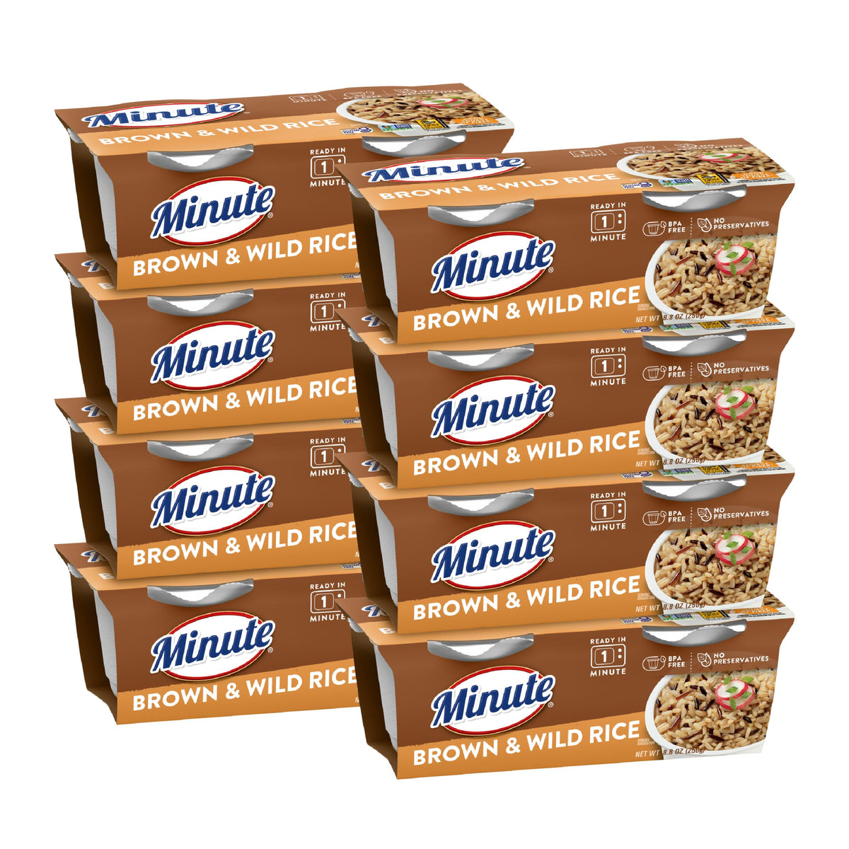 Minute Ready-to-Serve brown-wild rice cup microwaving, convenient one-minute side for busy days.