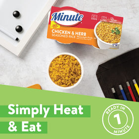 Minute Ready-to-Serve chicken and herb rice cup, microwaved to fluffy grains.