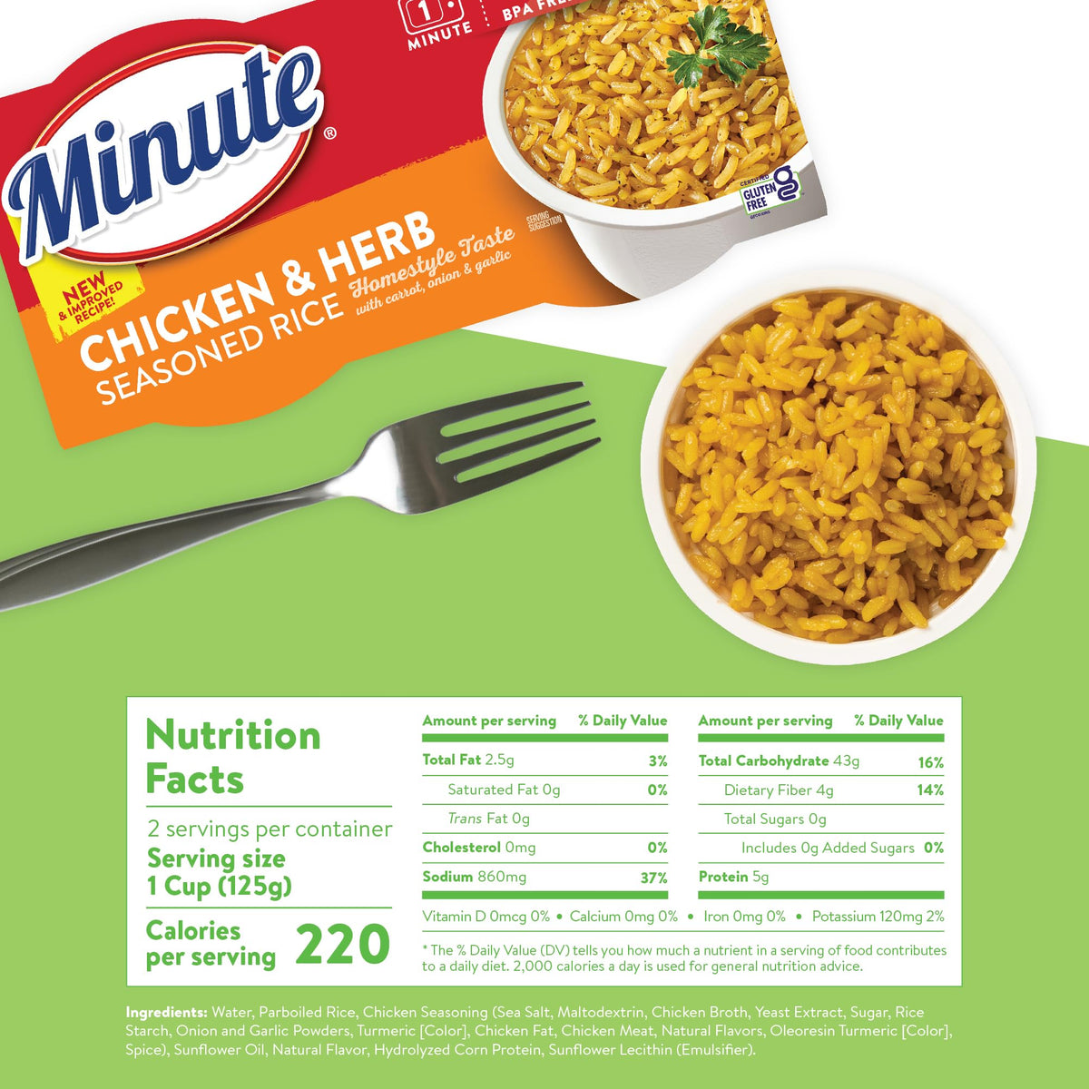 Minute Ready-to-Serve chicken and herb rice cup, ideal for on-the-go meals.