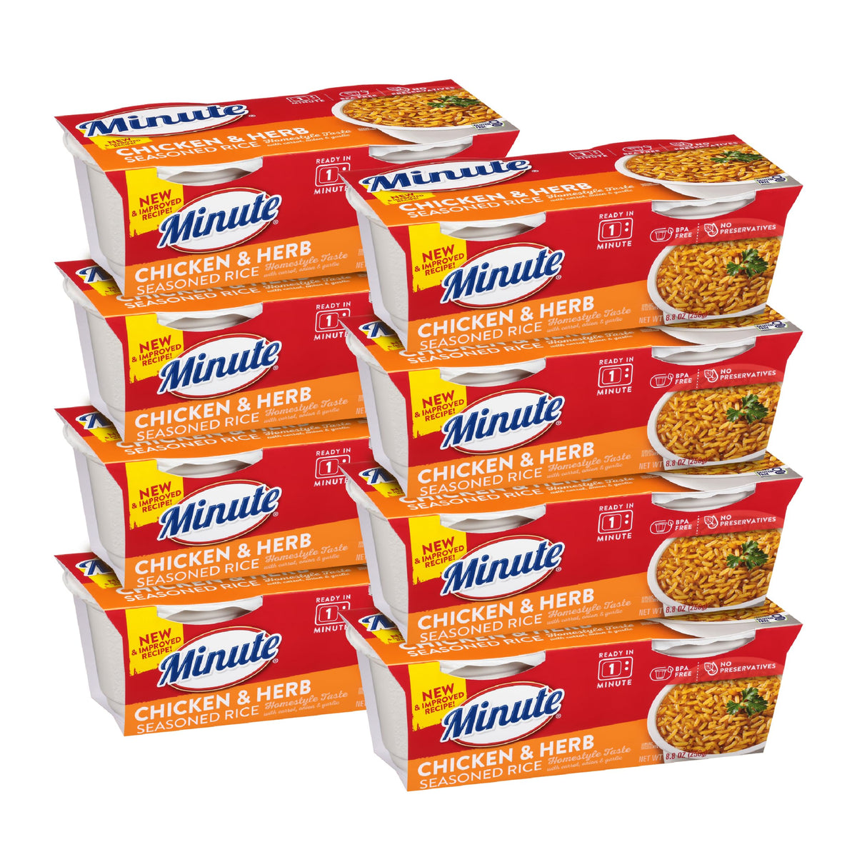 Minute Ready-to-Serve chicken and herb rice cup, unwrap for quick meals.