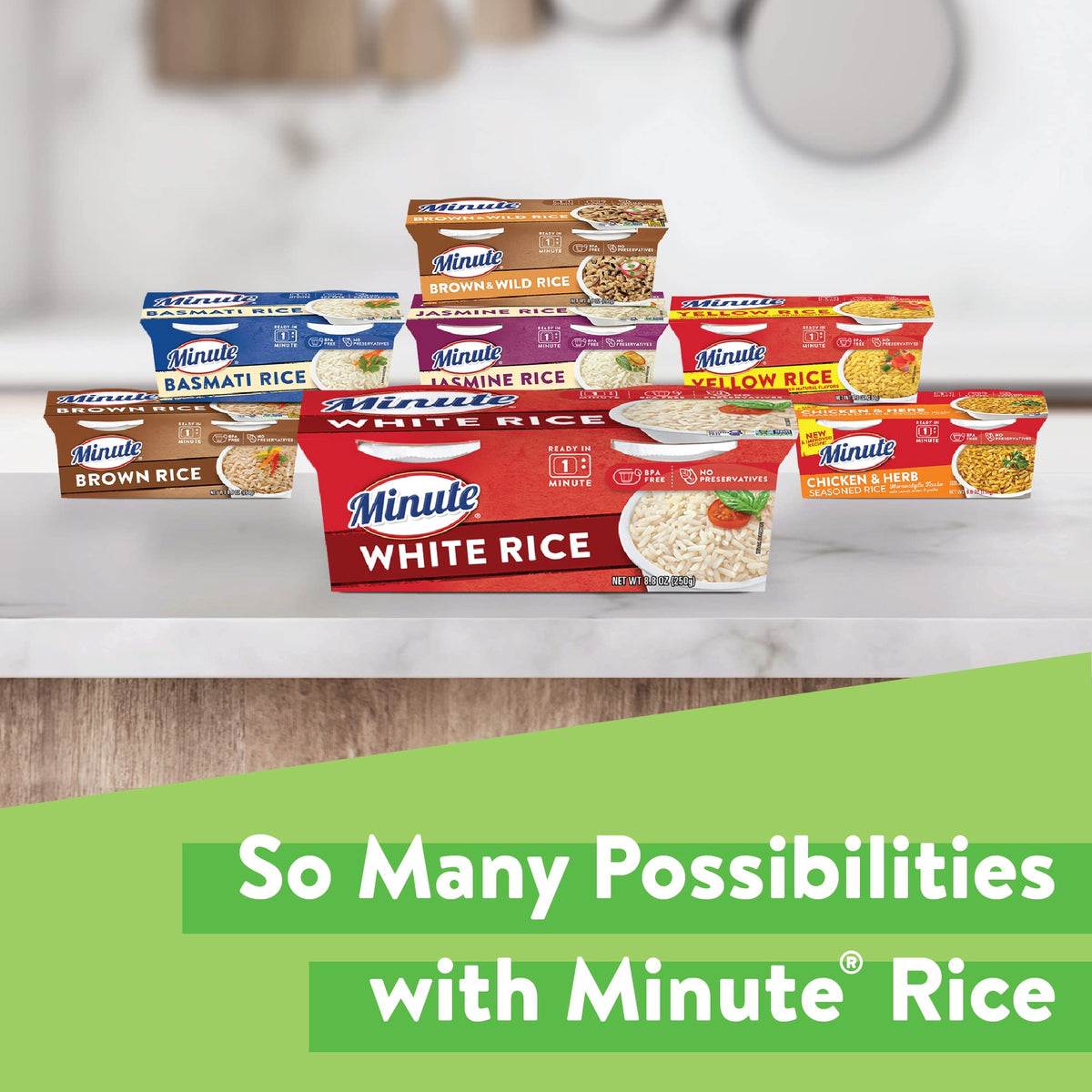 Minute Ready-to-Serve White Rice cup label highlights gluten-free and non-GMO.