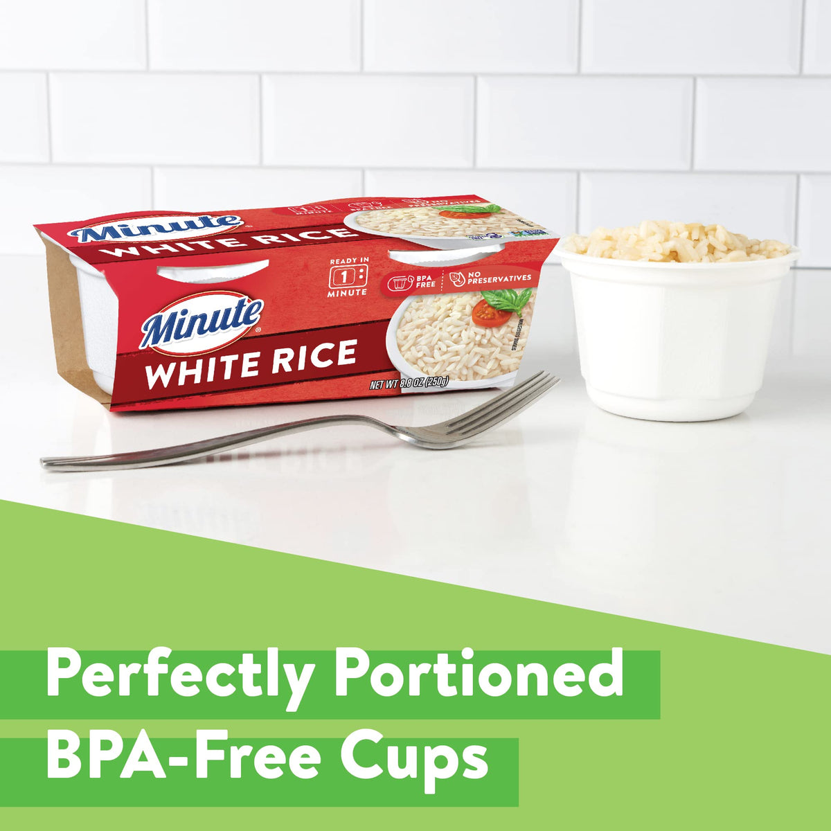 Minute Ready-to-Serve White Rice cup served with a simple plate.