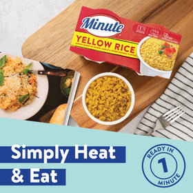 Minute Ready-to-Serve yellow rice cups warming in the microwave for a fast side.