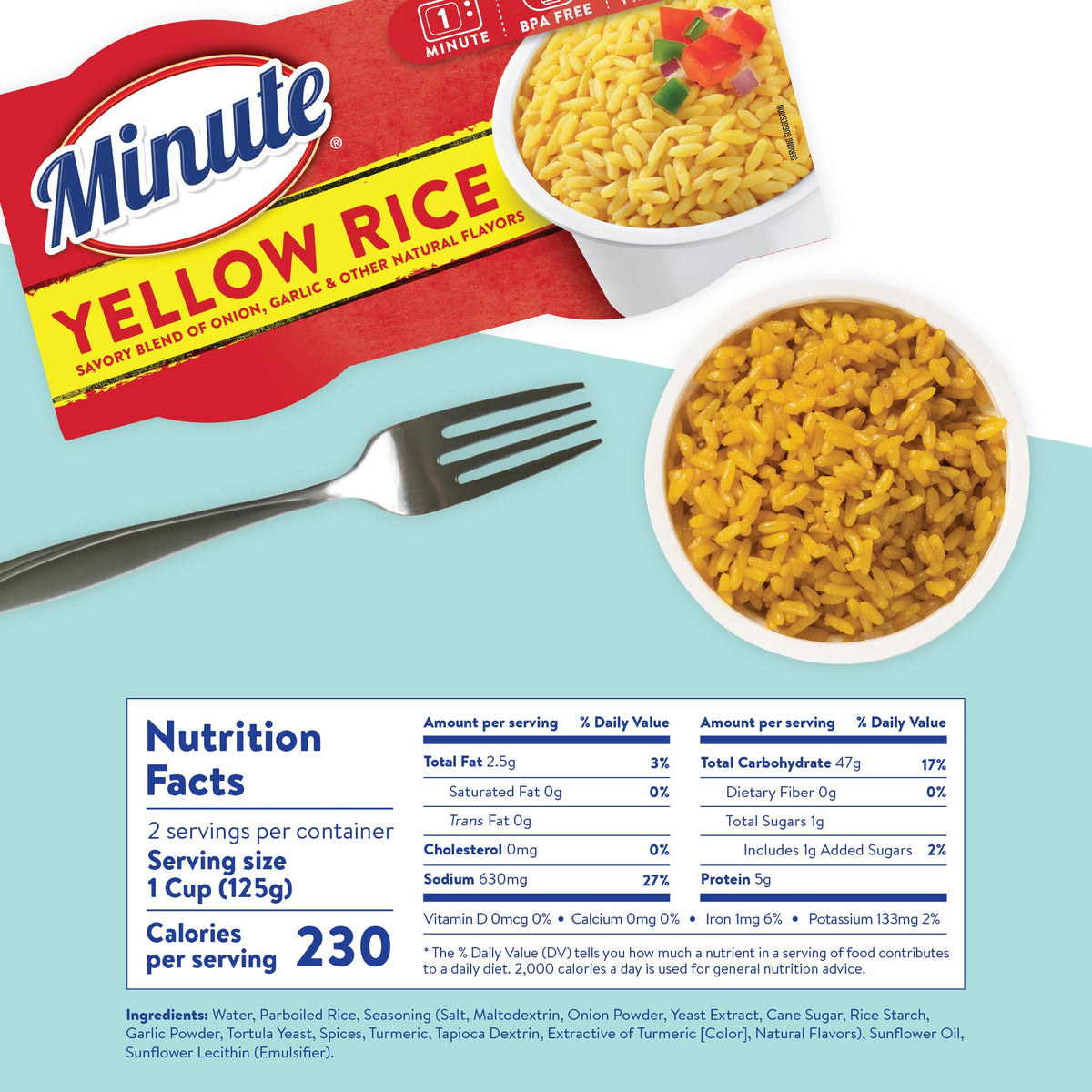 On-the-go Minute Ready-to-Serve yellow rice cup for travel meals.