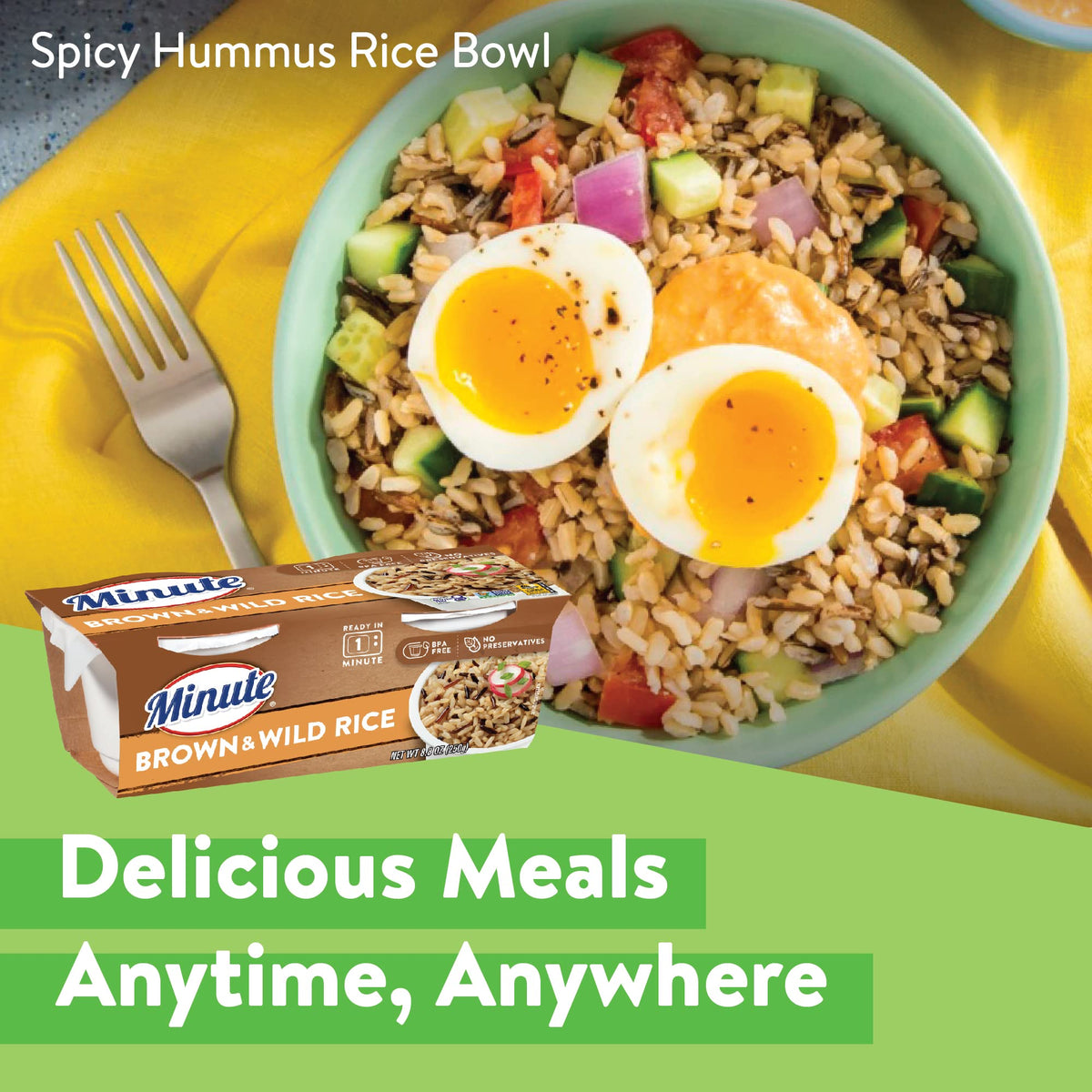 Minute rice cups open-ready-to-eat for quick lunches or sides.