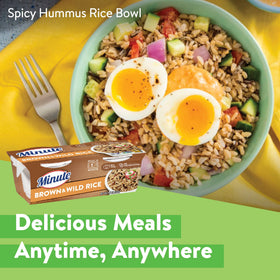 Minute rice cups open-ready-to-eat for quick lunches or sides.