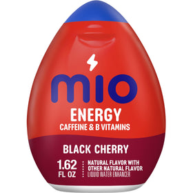 Mio Black Cherry bottle side view shows zero-calorie flavor option.