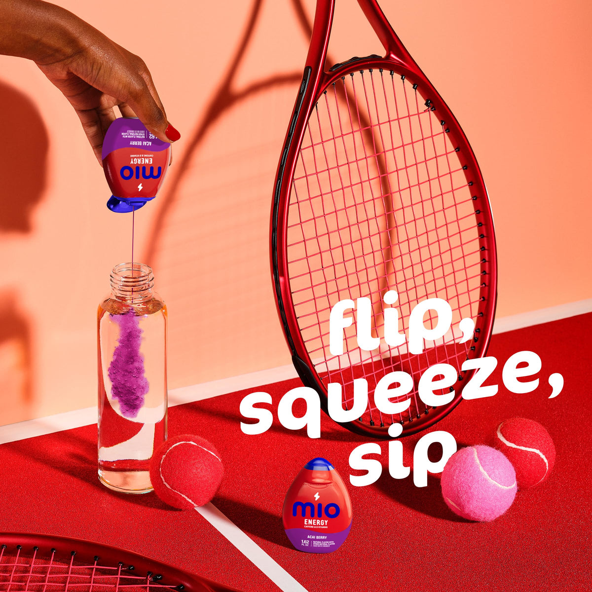 Mio Energy bottle pour glass shows easy flavor control for your water.