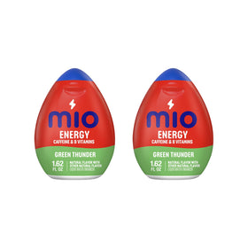 MiO Energy Green Thunder bottle front shows compact travel size for on-the-go hydration.