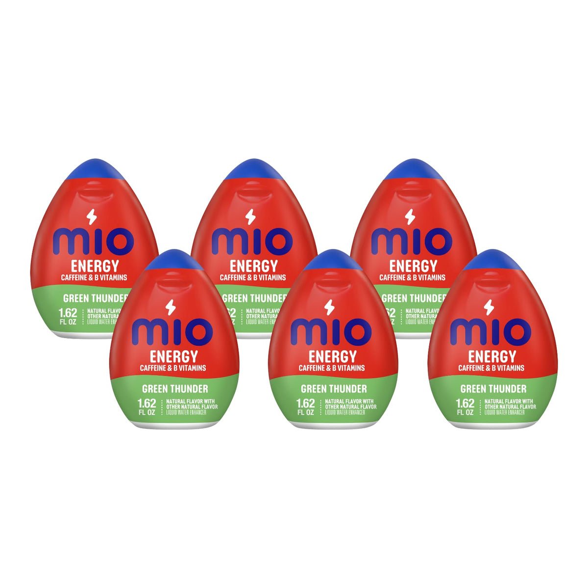Mio Energy Green Thunder bottle pours into a glass, highlighting apple flavor boost