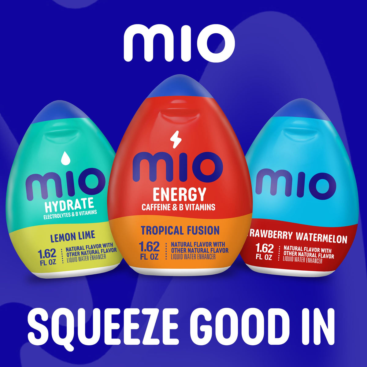 Mio Energy portable squeeze-bottle ready for gym, work, or travel.