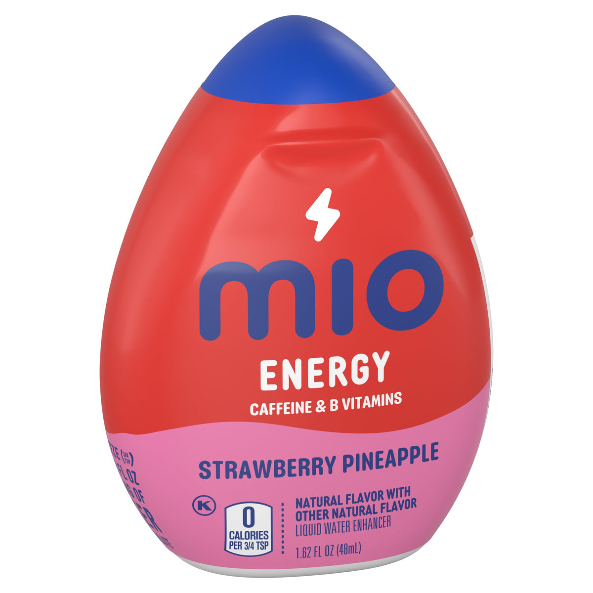 Pack of 12 Mio Energy Strawberry Pineapple Smash bottles on a kitchen counter.