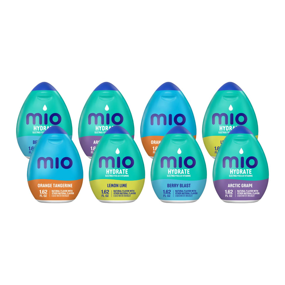Mio Lemon Lime bottle-pour showing zesty citrus flavor for desk or gym bag hydration