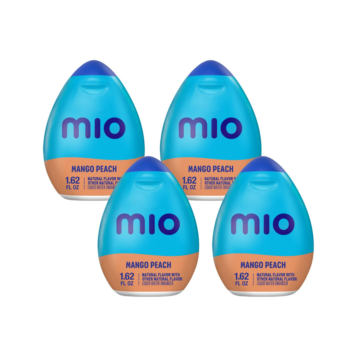 Mio Mango Peach bottle close-up showing zero-calorie flavor boost for water.