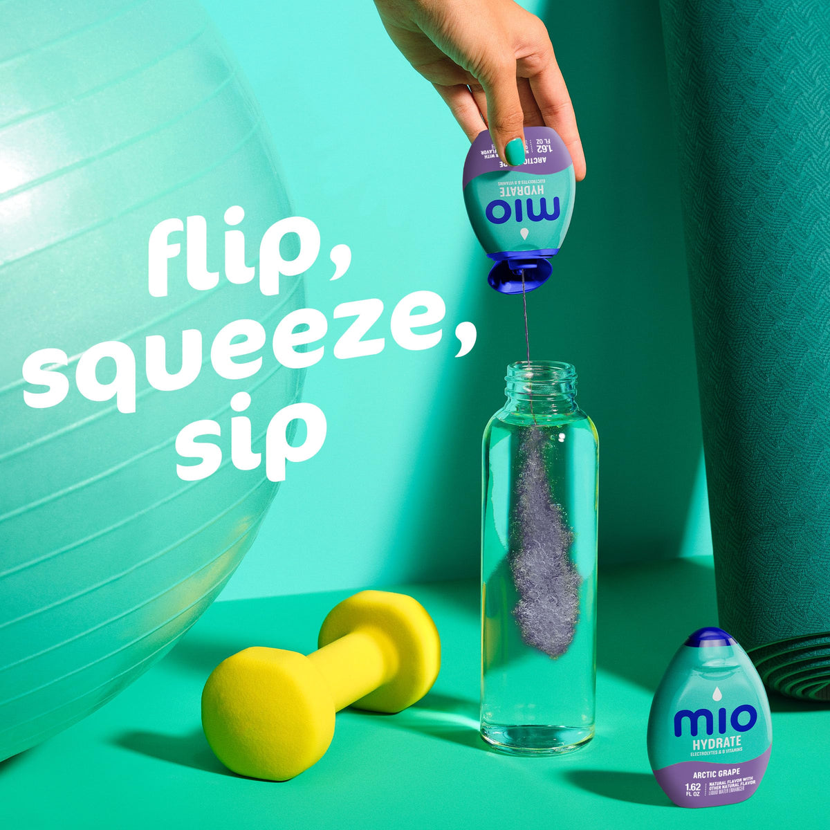 Mio Sport Arctic Grape label close-up shows natural flavors and zero calories