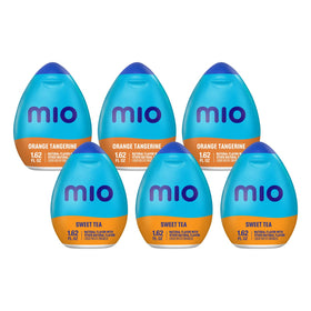 Mio variety pack bottles show orange tangerine and sweet tea flavors for on-the-go hydration.