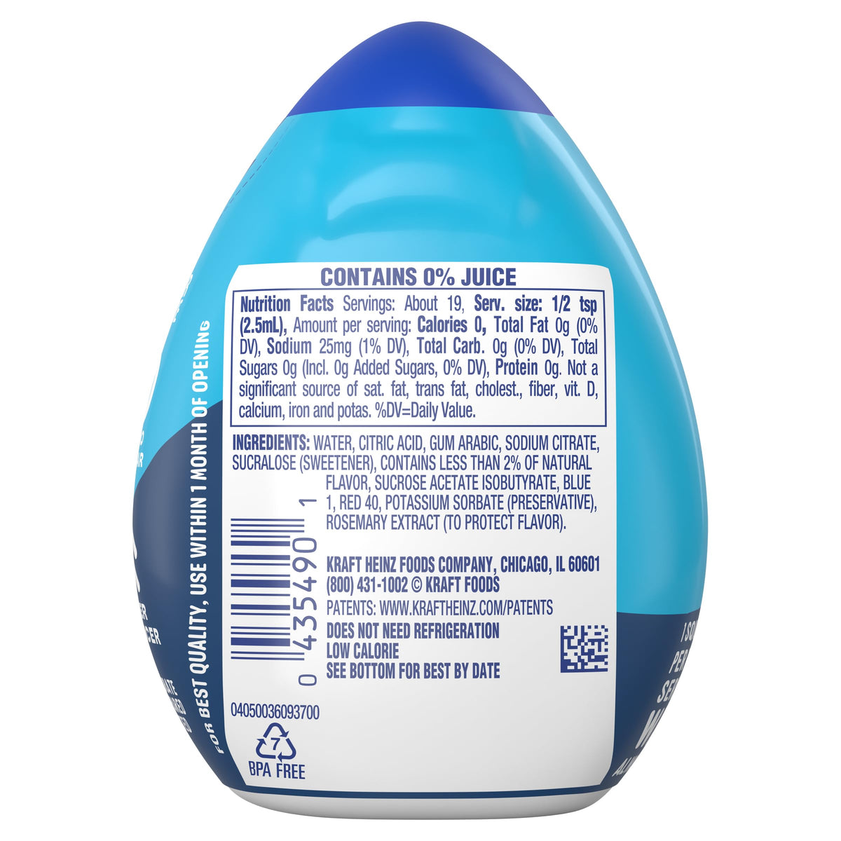 Mio Blueberry Lemonade packaging back highlights four-pack convenience for on-the-go hydration.